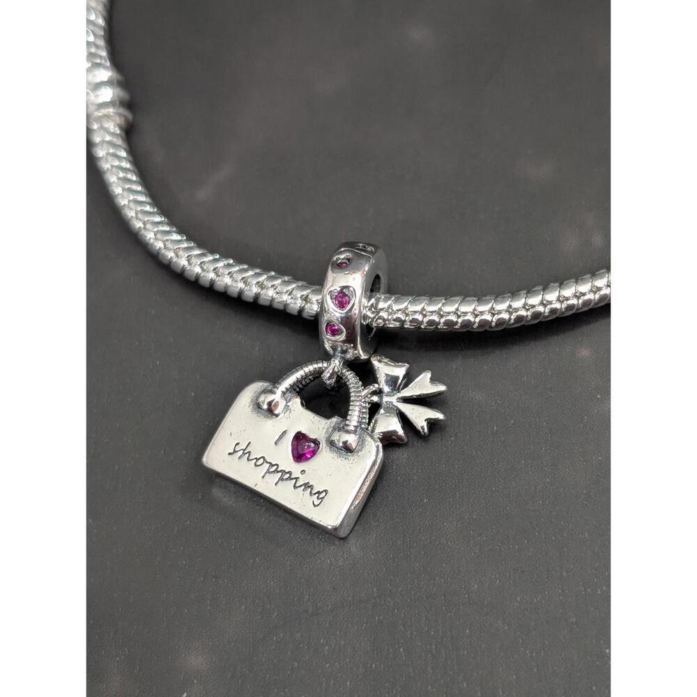 I Love Shopping Handbag Purse Pink Cubic Zirconia Silver 925 charm
